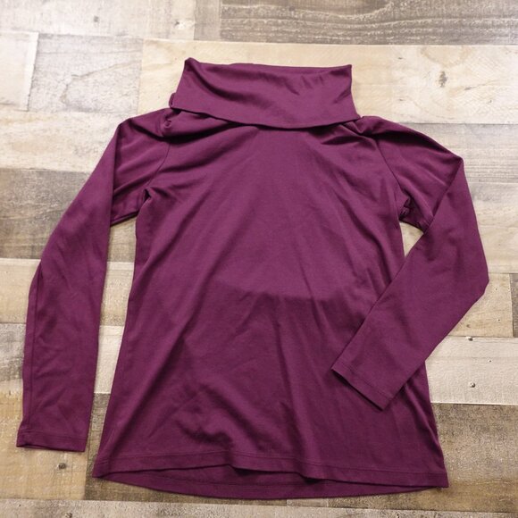 LL Bean Pima Cotton Tee Long Sleeve Cowlneck women's small royal plum - Picture 1 of 8